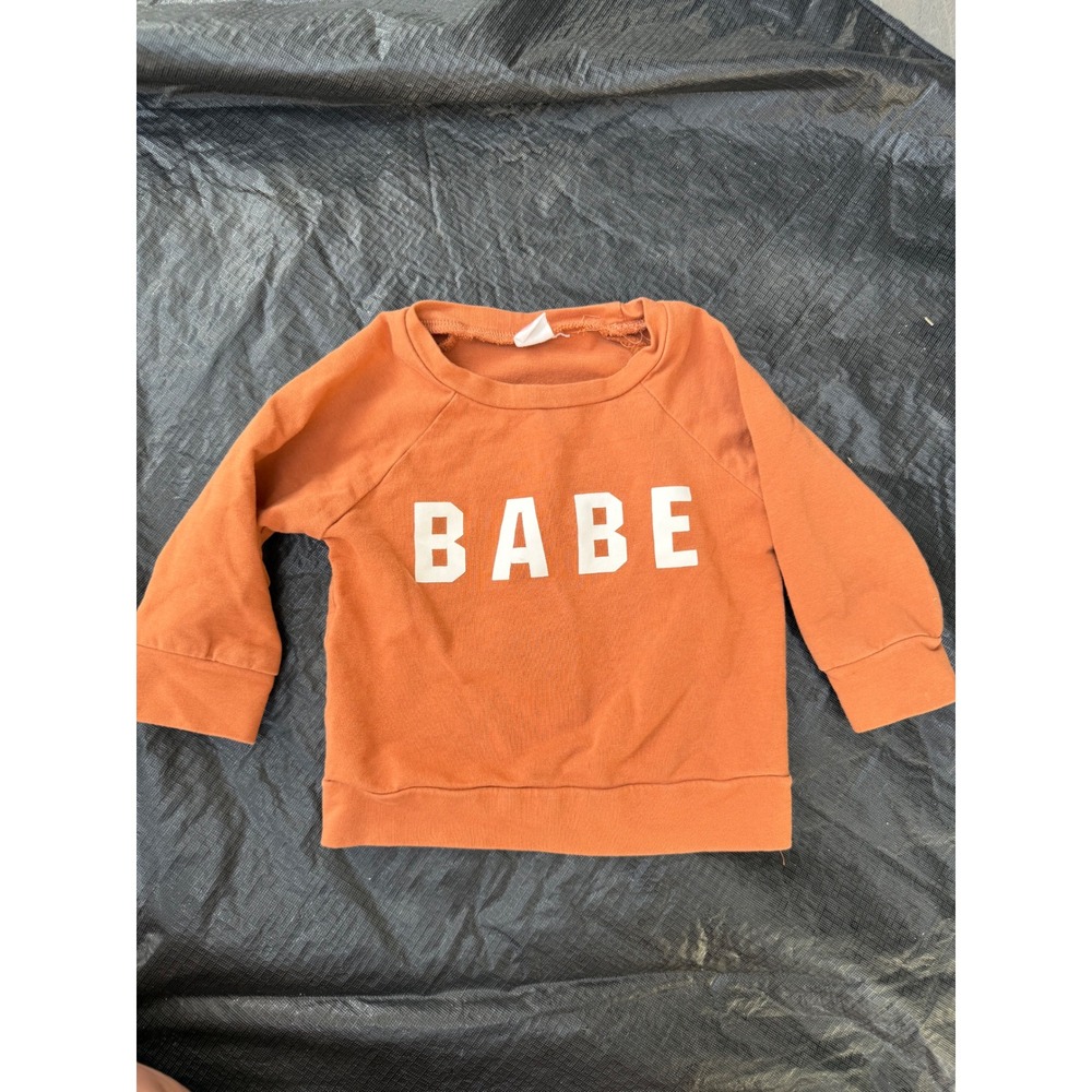 BABE Graphic Baby Sweatshirt Rust Orange Raglan Pullover Size 70 6-9 Months